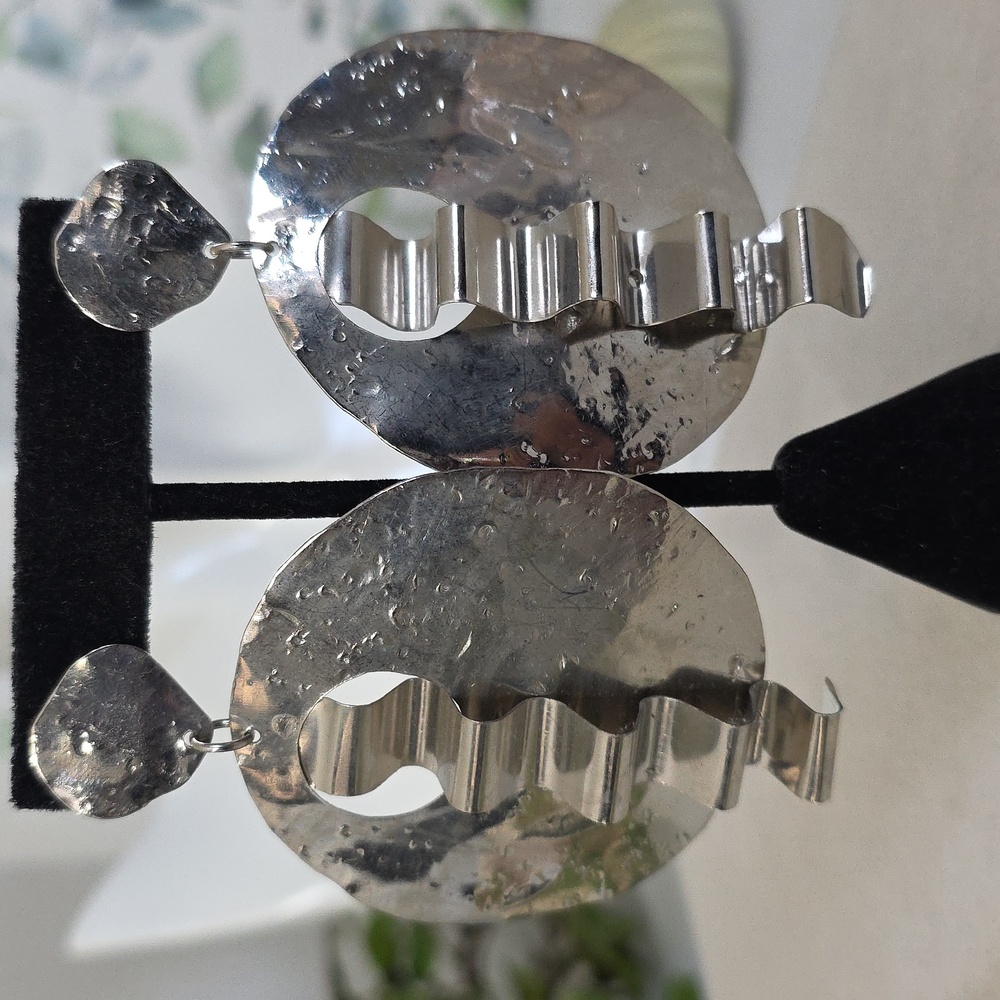 Large Vintage Silver Statement Geometric Design E… - image 2